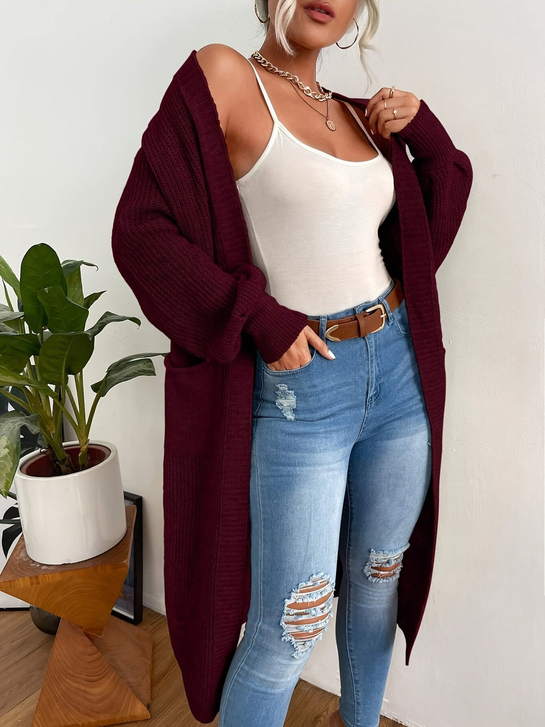 Solid Color Long Cardigan