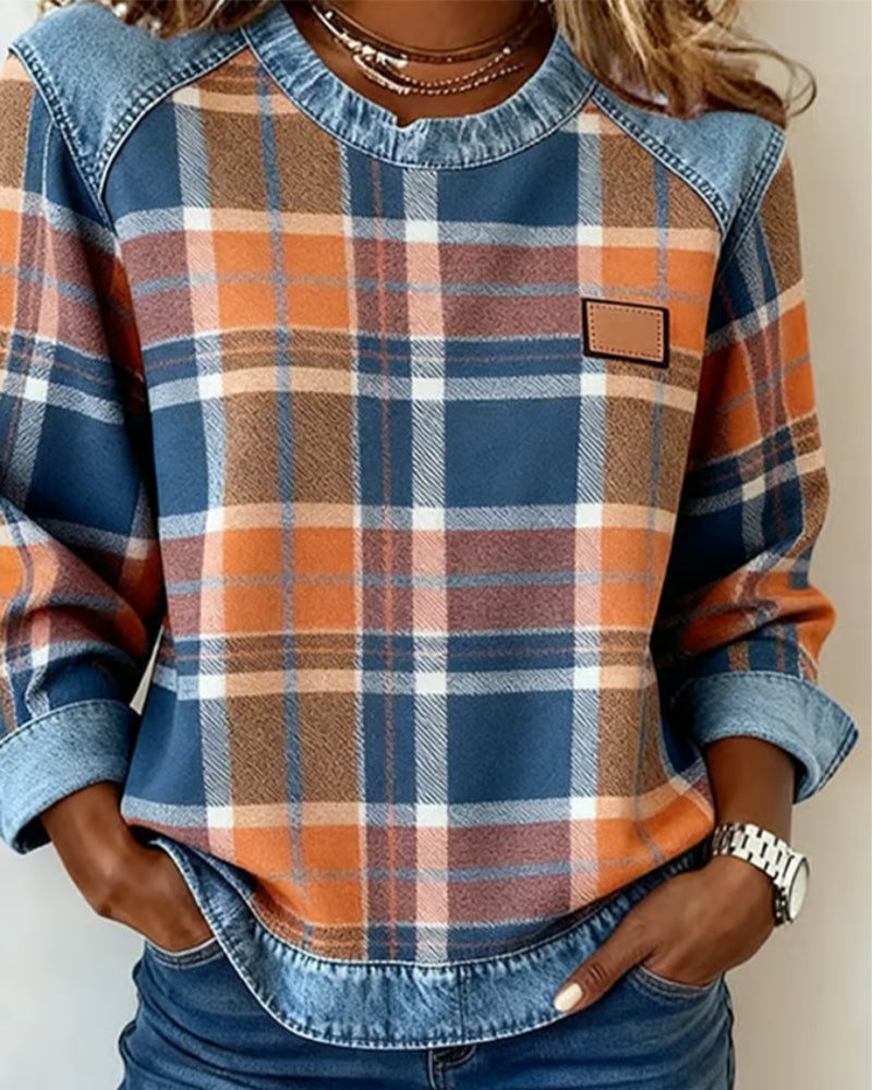 Ivy | Sweatshirt with Checkered Patchwork