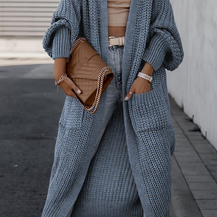 Solid Color Women's Long V-Neck Long Sleeve Cardigan