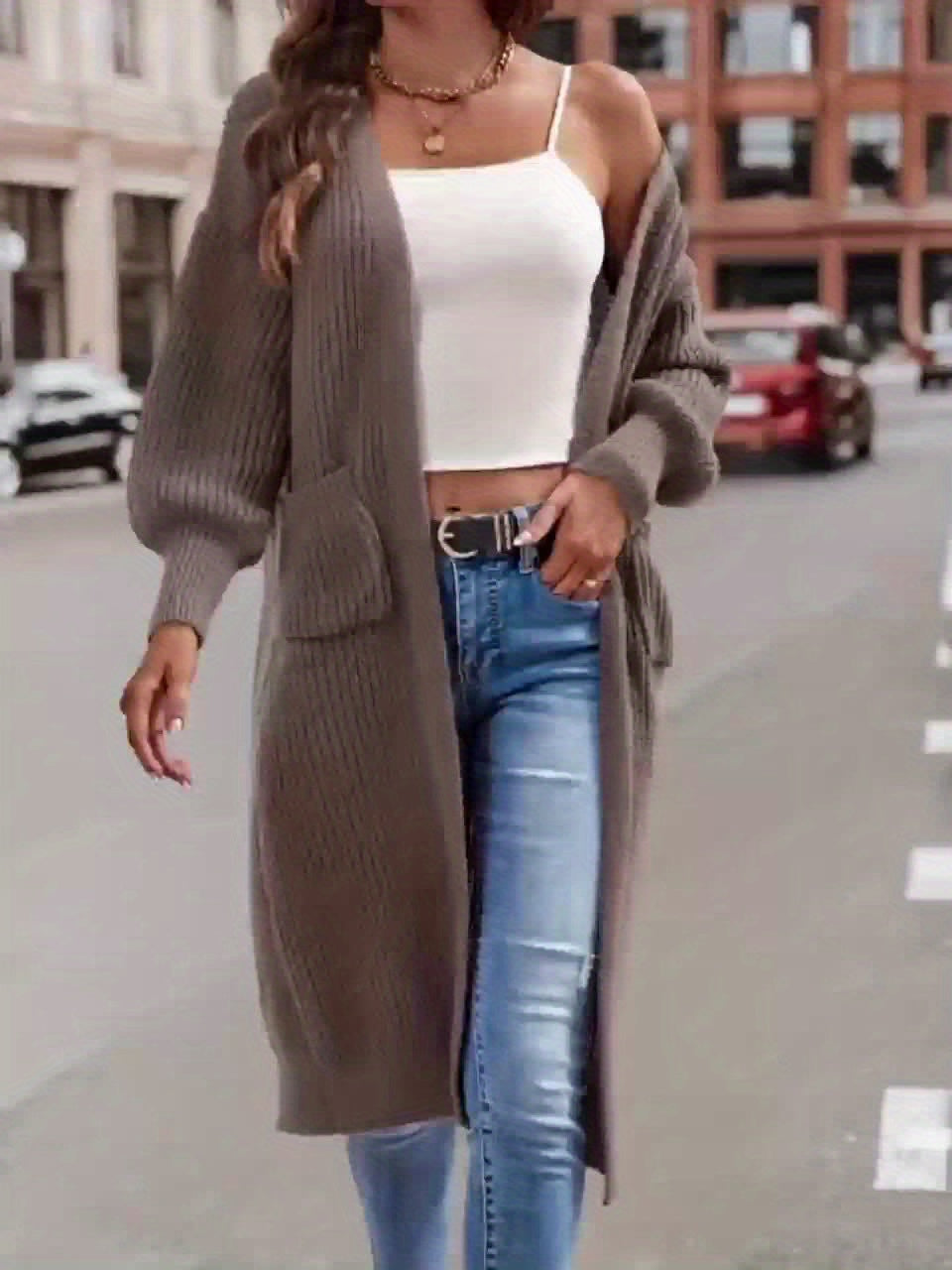 Solid Color Women's Long V-Neck Long Sleeve Cardigan