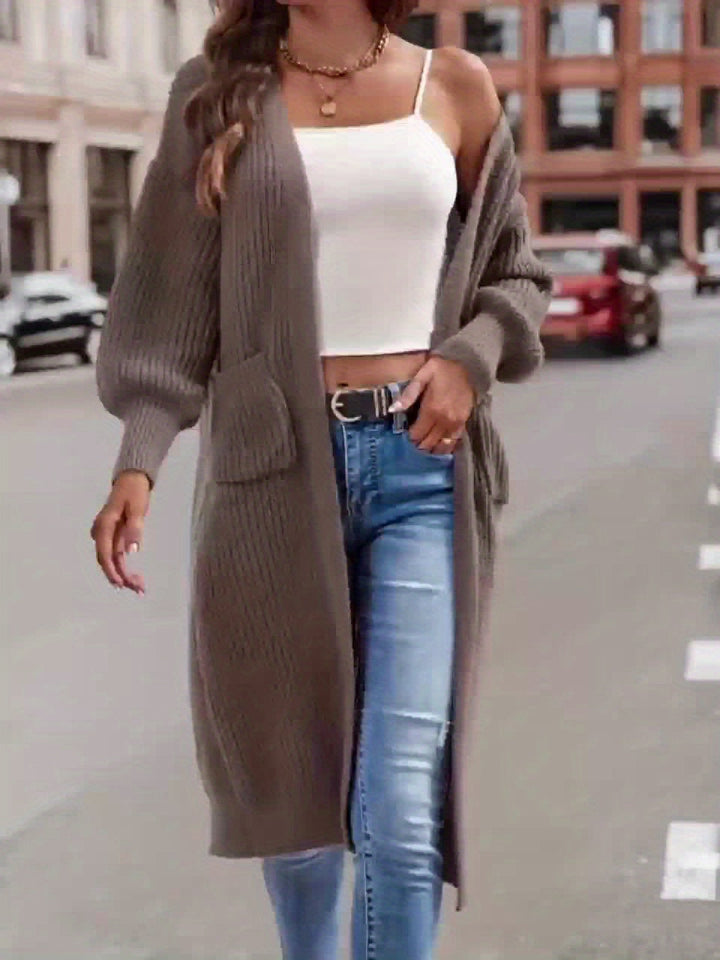 Solid Color Women's Long V-Neck Long Sleeve Cardigan