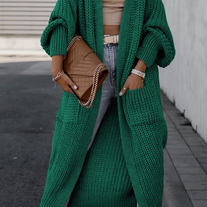 Solid Color Women's Long V-Neck Long Sleeve Cardigan