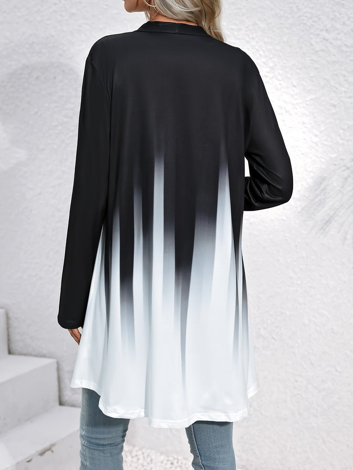 Colorblock Print Open Front Cardigan