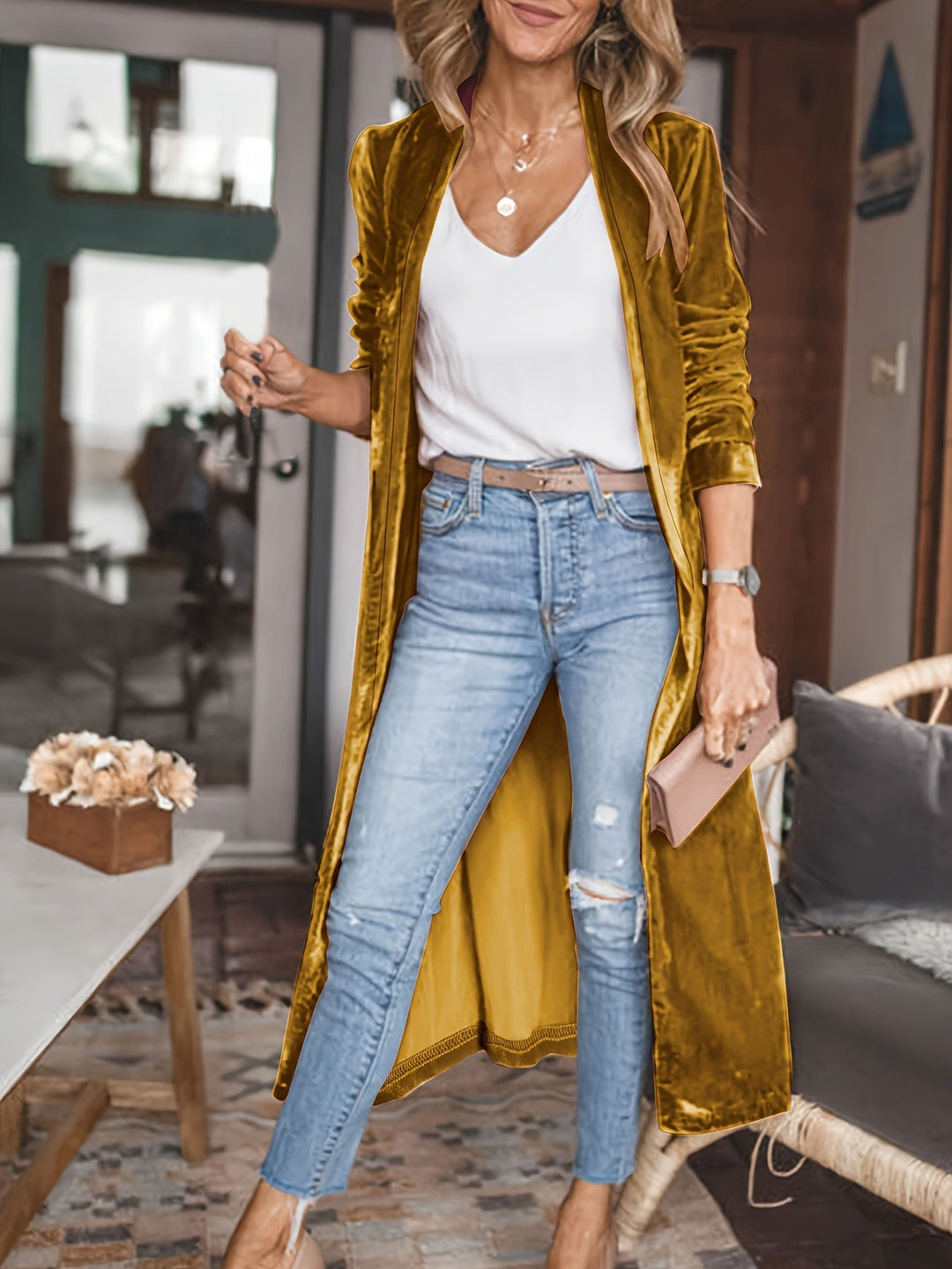 Long Chic Velvet Cardigan