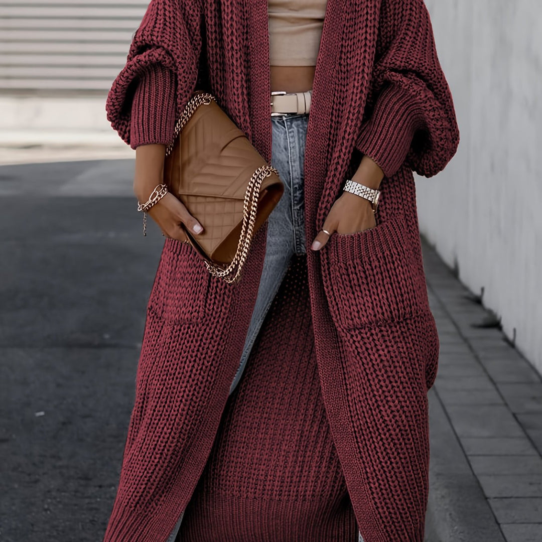 Solid Color Women's Long V-Neck Long Sleeve Cardigan