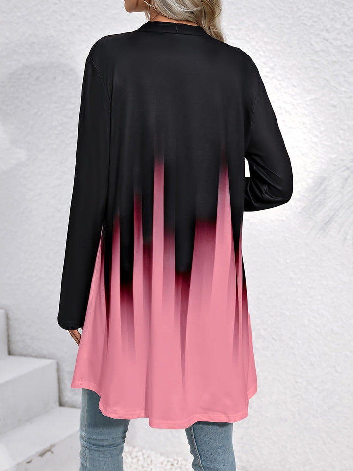 Colorblock Print Open Front Cardigan